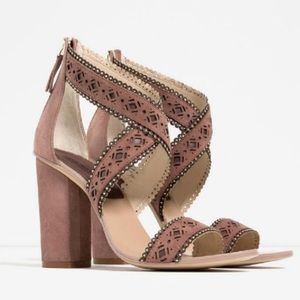 Zara Mauve Leather Laser Cut Sandals